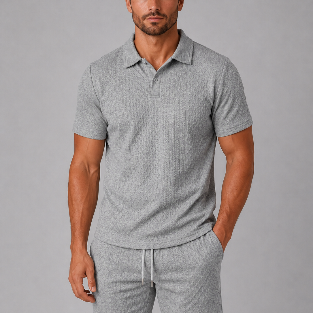 Men's Textured Polo Shirt and Shorts Set