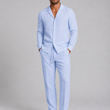 Men's Linen Blend Shirt and Drawstring Trousers Set