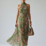 Floral Halter Neck Maxi Dress