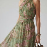 Floral Halter Neck Maxi Dress