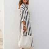 Women's Striped Linen Shirt Maxi Dress