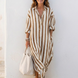 Women's Striped Linen Shirt Maxi Dress