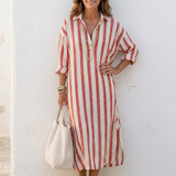Women's Striped Linen Shirt Maxi Dress
