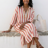 Women's Striped Linen Shirt Maxi Dress