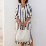 Women's Striped Linen Shirt Maxi Dress