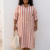 Women's Striped Linen Shirt Maxi Dress