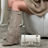 Pointed Toe Low Heel Knee High Boots