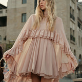 Ruffle Chiffon Mini Dress with High Neck and Layered Fit