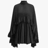 Ruffle Chiffon Mini Dress with High Neck and Layered Fit