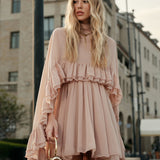 Ruffle Chiffon Mini Dress with High Neck and Layered Fit