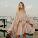 Ruffle Chiffon Mini Dress with High Neck and Layered Fit