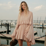 Ruffle Chiffon Mini Dress with High Neck and Layered Fit