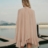 Ruffle Chiffon Mini Dress with High Neck and Layered Fit