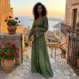 Boho Long Sleeve Maxi Dress with Deep V Neck