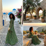 Boho Long Sleeve Maxi Dress with Deep V Neck