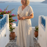 Women's Striped Wrap V-Neck Maxi Dress