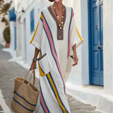 Women's Contrast Trim V-Neck Maxi Dress with Pockets