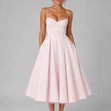 Women's Sweetheart Neck Midi Dress with Flared Skirt