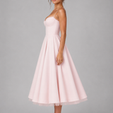 Women's Sweetheart Neck Midi Dress with Flared Skirt