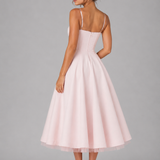 Women's Sweetheart Neck Midi Dress with Flared Skirt