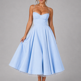 Women's Sweetheart Neck Midi Dress with Flared Skirt