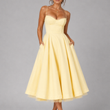 Women's Sweetheart Neck Midi Dress with Flared Skirt