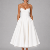 Women's Sweetheart Neck Midi Dress with Flared Skirt