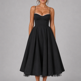 Women's Sweetheart Neck Midi Dress with Flared Skirt