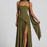 Women's Sleeveless Square Neck Maxi Dress with Side Slit