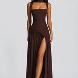 Women's Sleeveless Square Neck Maxi Dress with Side Slit