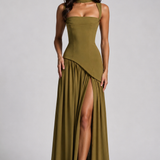 Women's Sleeveless Square Neck Maxi Dress with Side Slit