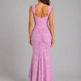 Women's Square Neck Ruched Mermaid Maxi Dress