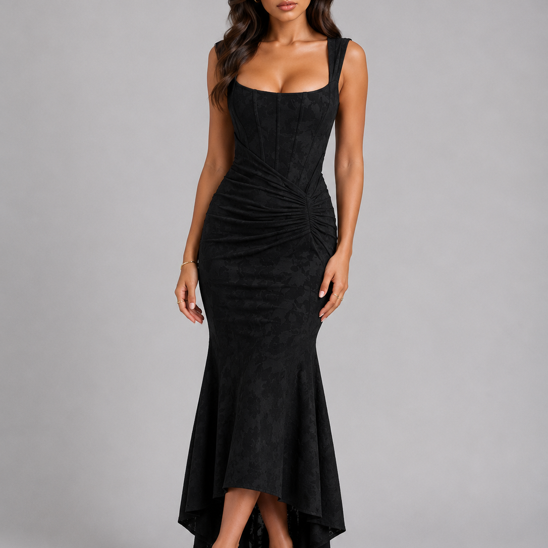 Women's Square Neck Ruched Mermaid Maxi Dress