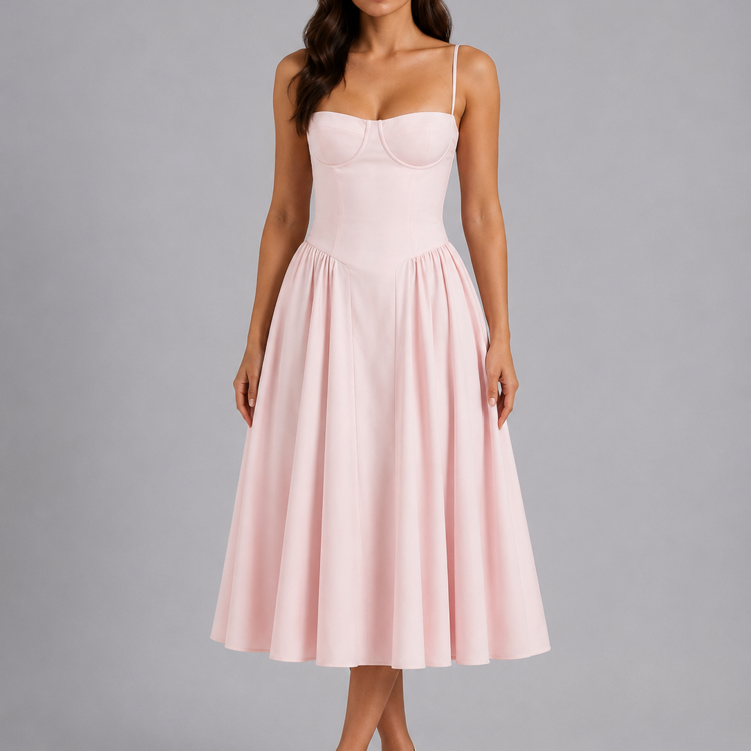 Women's Floral Sweetheart Neck Midi Dress