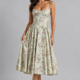 Women's Floral Sweetheart Neck Midi Dress