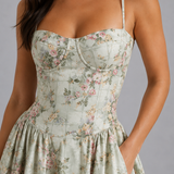 Women's Floral Sweetheart Neck Midi Dress