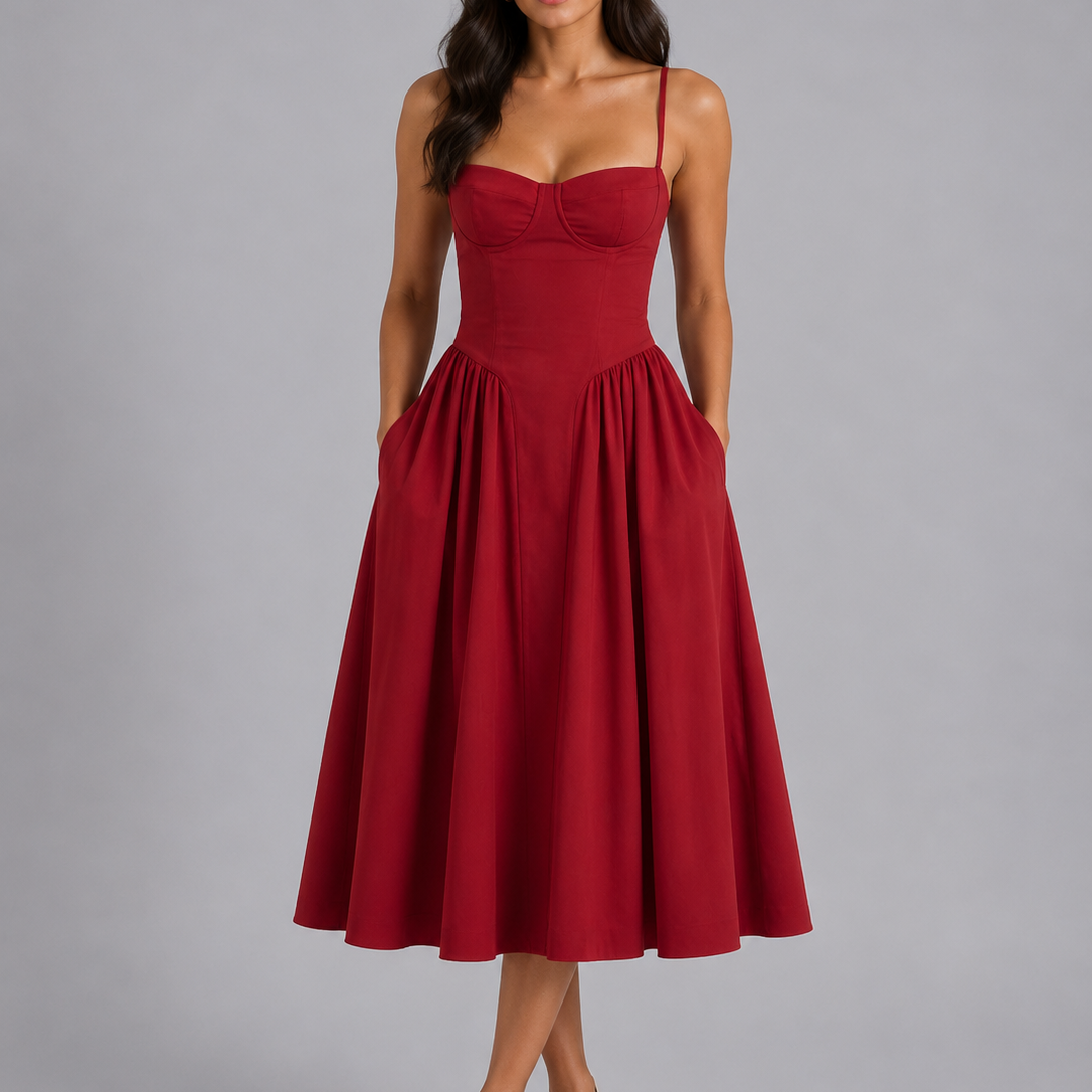 Women's Floral Sweetheart Neck Midi Dress