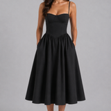 Women's Floral Sweetheart Neck Midi Dress