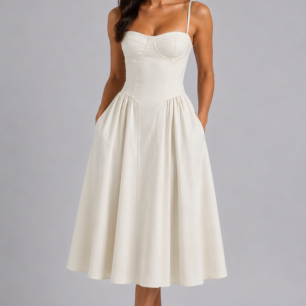 Women's Floral Sweetheart Neck Midi Dress