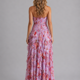 Women's Floral Halter Neck Ruffle Maxi Dress