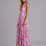 Women's Floral Halter Neck Ruffle Maxi Dress