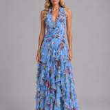 Women's Floral Halter Neck Ruffle Maxi Dress