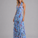 Women's Floral Halter Neck Ruffle Maxi Dress
