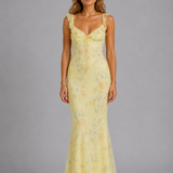 Women's Floral Ruffle Strap Mermaid Maxi Dress