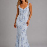 Women's Floral Ruffle Strap Mermaid Maxi Dress
