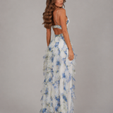 Women's Floral Ruffle Maxi Dress with Corset Bodice