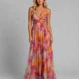 Women's Printed V-Neck Chiffon Maxi Dress