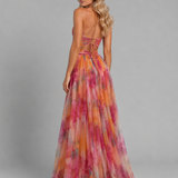 Women's Printed V-Neck Chiffon Maxi Dress