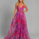 Women's Printed V-Neck Chiffon Maxi Dress