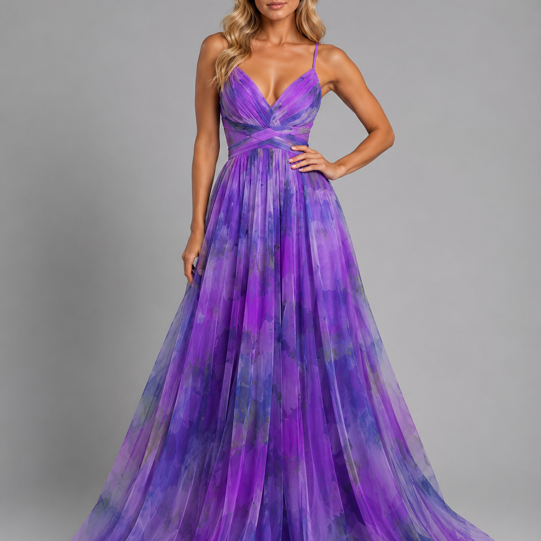 Women's Printed V-Neck Chiffon Maxi Dress